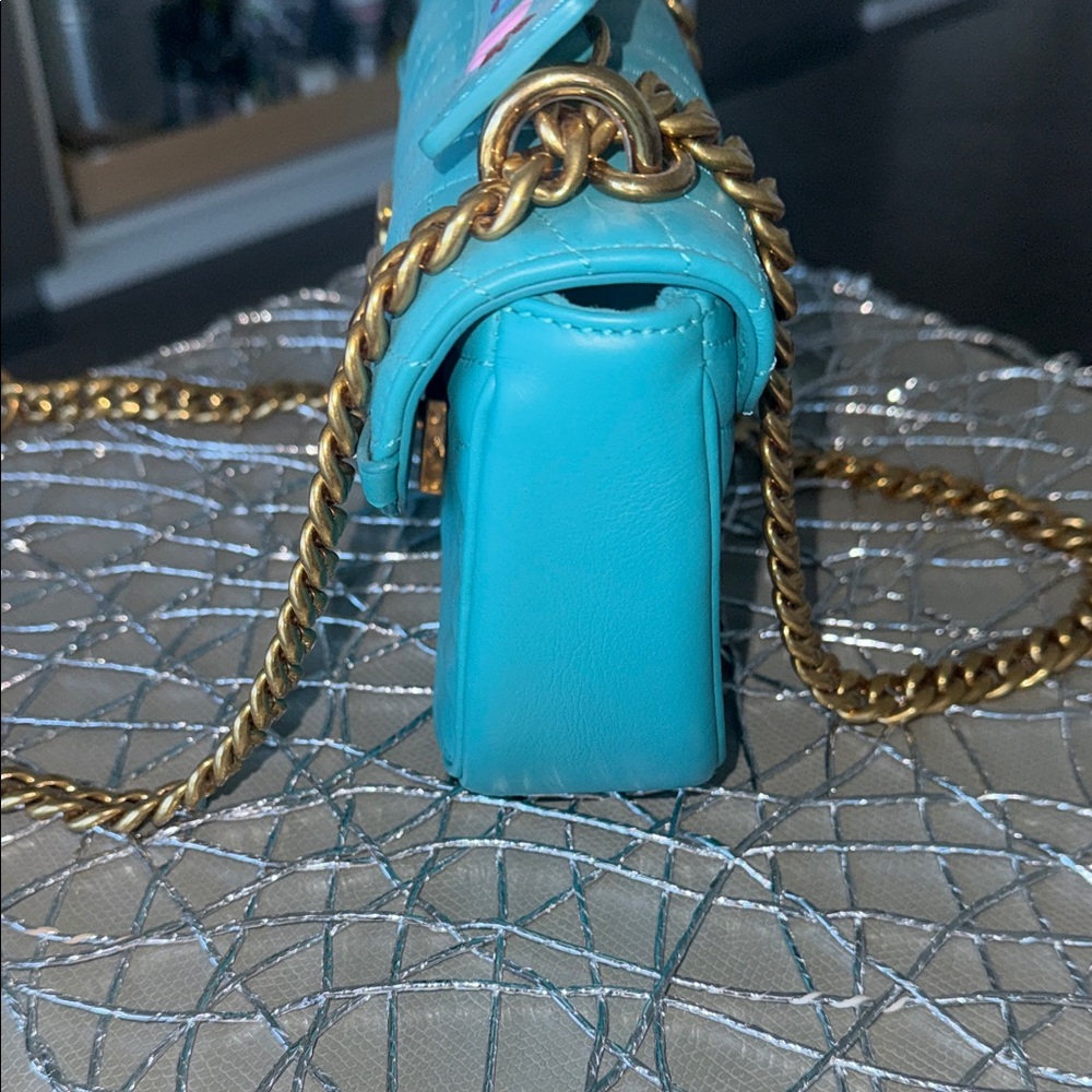 Louis Vuitton Turquoise Quilted Chain Shoulder Bag with a LV purse charm - Picture 8 of 11